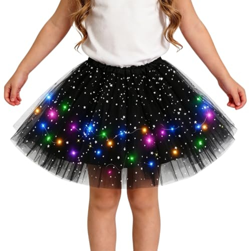 TEROTY Girl's LED Skirt Light Up Star Tutus Glow Tulle Dance Skirts for Party Rave Festival Halloween Costume, 3-8 Years