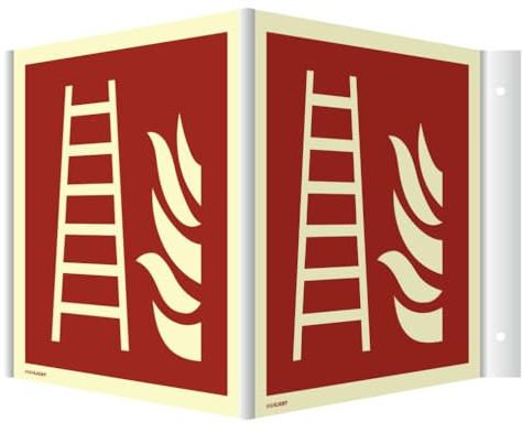 Dreifke® Winkelschild Feuerleiter ISO 7010, Kunststoff, nachleucht., 160-mcd, 200x200 mm