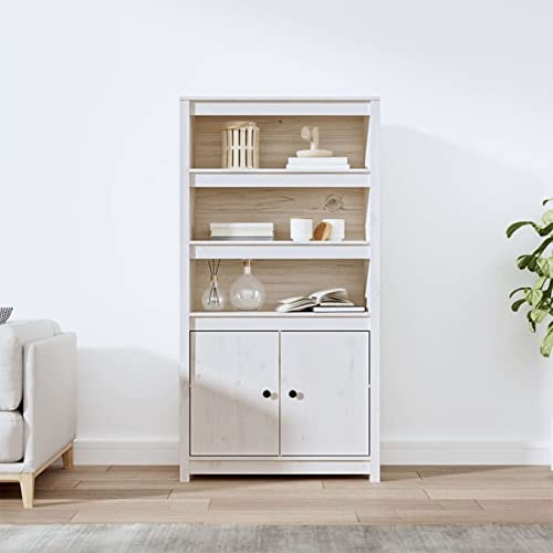 heybb Highboard Weiß 80x35x154 cm Highboard Wohnzimmer Esszimmerschrank Wohnzimmer SchräNke Highboard Vintage Buffetschrank Massivholz Kiefer