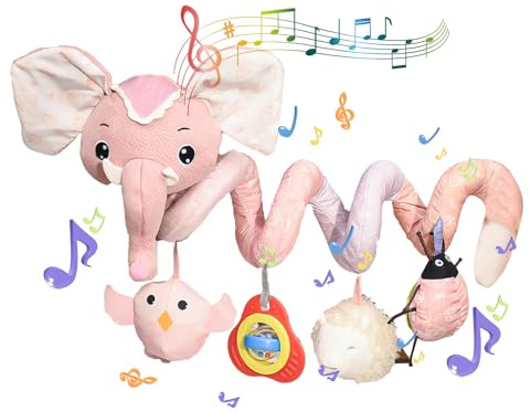 Coriver barnvagnsleksaker, spiralbarnvagnsleksaker för spädbarn, baby spiral aktivitet hängande leksaker med musiklåda, babyleksaker för bilbarnstol barnsäng, barnvagn leksaker för nyfödda 0 3 6