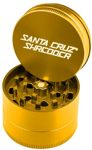 Santa Cruz Shredder Metal Herb Grinder Knurled Top for Stronger Grip 3-Piece Medium 2.2 (Gold)