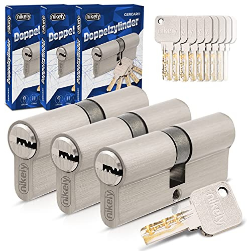 GERCAR Pro Lot de 3 cylindres de serrure, à fermeture identique, 30/40 mm, cylindres profilés, avec 15 clés, pour serrure de porte, longueur : 70 mm, A : 30, B : 40 - Système de fermeture