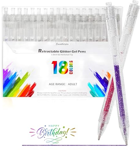 SMOOTHERPRO Metallic Gelstifte | Glitzer Einziehbare Gelstifte Set | 18 Stück Gelschreiber | für Gästebuch Malbücher Karten Schreiben Zeichnen und Skizzieren (GRP018N) | 1,0 mm Spitze | 18 Farben