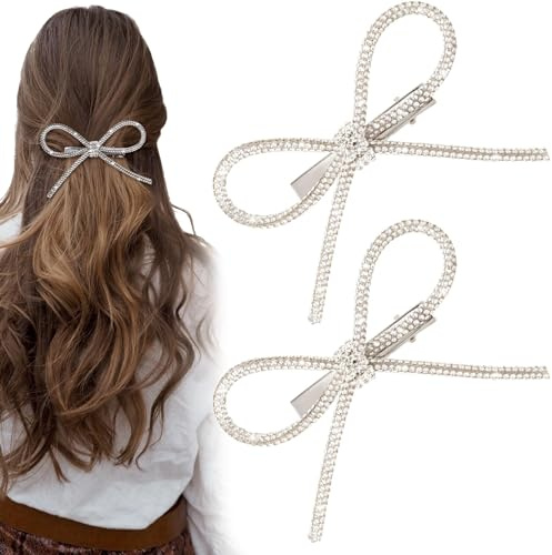 Haarschleife für Damen, 2 Stück, Kristall-Haarspange, Schleife, glänzend, Haarspange, Hochzeit, Haarzubehör, Hochzeit