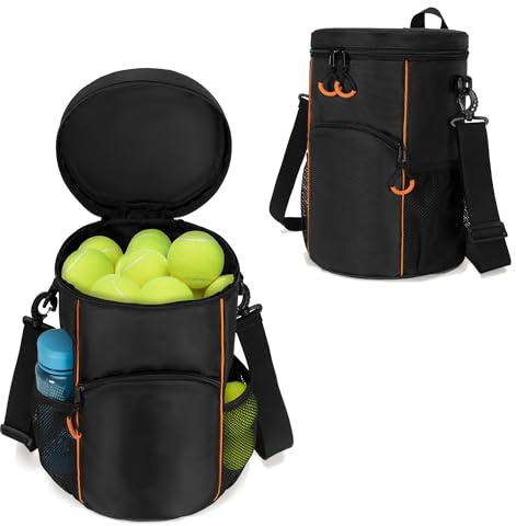 DSLEAF Borsa per Palline da Tennis con Fondo Resistente, Borsa per Palline da Baseball e Lacrosse con Tasche Multiple e Tracolla Portatile per un Ampio Utilizzo, Nero