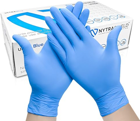 NYTRASHIELD Ultra Blue Nitrile Gloves - Multi-Purpose Examination Gloves, Powder free and Latex Free Disposable Gloves – Medical, Food Grade Multi-Use Gloves - Box of 100 Gloves (Ultra Blue, L)