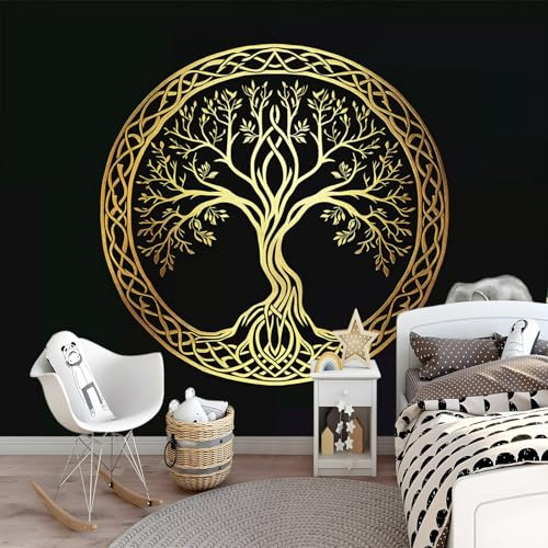 Générique Photo Murale Arbre De Vie Doré Papier Peint Panoramique Tapisserie Intissé Murales Poster Décoration Murale pour chambre bureau adulte enfant - 200 x 140 cm