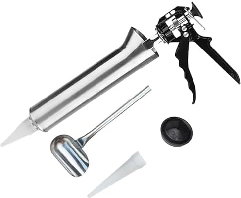 CIFUPUQU Mortar Pointing Grouting Gun,Cement Caulking Gun Mortar Grouting Tool,Stainless Steel Hand Caulk Gun 2 Nozzles Cement Spray Applicator Tool