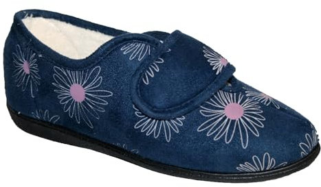 footloose.shoes Ladies Fully Washable Diabetic Touch Fastening Strap Shoe Slipper Sizes 3-8 (Navy, UK Footwear Size System, Adult, Women, Numeric, Wide, 5)