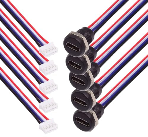 NFHK 5pcs/Set DIY OEM Type C Female Socket to 4Pin Header Cable Pitch=2.0mm Panel Mount Type DC 5V Power Data