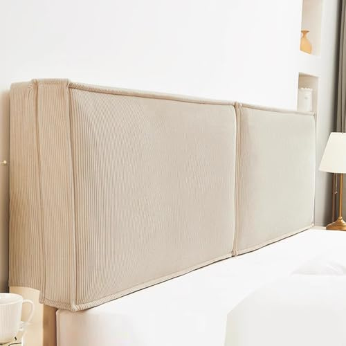 Gleedipre Französischer Stil Bettseitenkissen Hautfreundlicher Cord Kollisionssicher Abnehmbar Bettkopfteil Weich gepolsterte Rückenlehne(Cremefarben,180x60cm/Ohne Kopfteil)