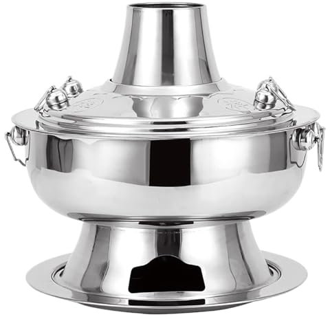 Fondue Chinoise Cuisinière de Camping Marmite Traditionnelle En Acier Inoxydable, Marmite Shabu Vintage, Ragoût Pour Les Amis De La Famille Appareil fondue(Blue,Silver,34cm)
