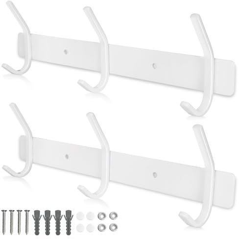 Qiannhee Perchero de Pared Blanco 30CM a 30KG Moderno Perchero de Montaje en Pared con 3 Ganchos Resistentes para Abrigos Colgador Pared Acero Inox Perchero para Niños para Entrada Baño Oficina 2-Pack