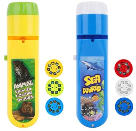 IGEAIIE 2-Pack Wild Animal & SeaWorld Torch Projector for Kids with 6 Discs and 48 Images, Educational Dinosaur Projector, Fun Flashlight, Ages 3-7