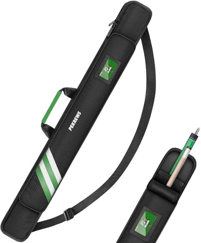 PEKREWS Pool Cue Case, Soft Pool Stick Case 1x1 Holds 1 Butt and 1 Shaft with Queue Zipper Pocket, Sturdy Polyester Billiard Cue Bag with Shoulder Strap Handle, Billiard Stick Bag for Men and Women