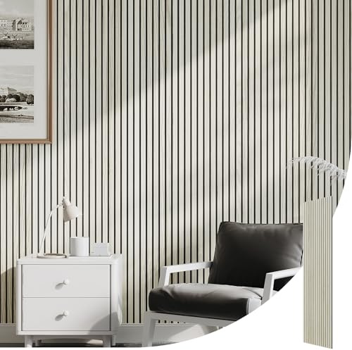 INMOZATA Acoustic Wall Panels Wood, Wood Slats Wall Panelling, 3D Wall Panels for Decorative&Sound Absorbing Acoustic Panels 2400x600mm, White Maple