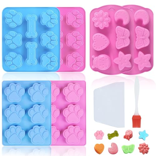 NVGVUP 8 Stück Hundekekse Backform, Hundepfoten und Knochen Silikonformen, Non-Stick Silikon Backform Hundekekse mit Teigschaber Backpinsel, für DIY Hundeleckerlies Schokolade Süßigkeiten Eiswürfel