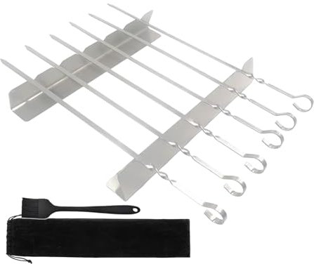 Generisch Schaschlikspieße Halterung, Edelstahl Grill Spieße Halterung, Schaschlickspieße Grillgestell, 6 Pack Grill Kabob Mit Silikonbürste Und Tasche Für Grillen Fleisch g-emüse