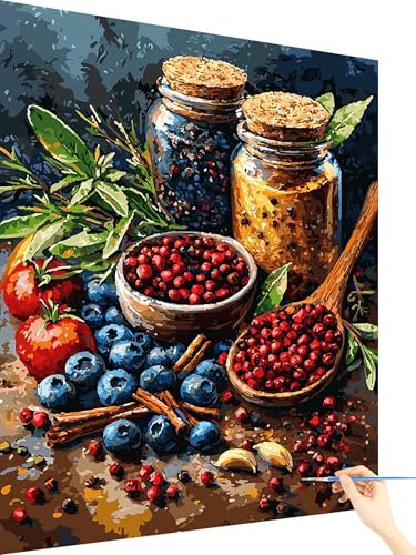 Paint by Numbers for Adults Kitchen Paint by Numbers Kits Fruit, Cheerful Painting Hobbies for Adults Women, DIY Acrylic Pigment Oil Painting Crafts Art Kits Gifts for Mum Room Decor 20x30cm K-70