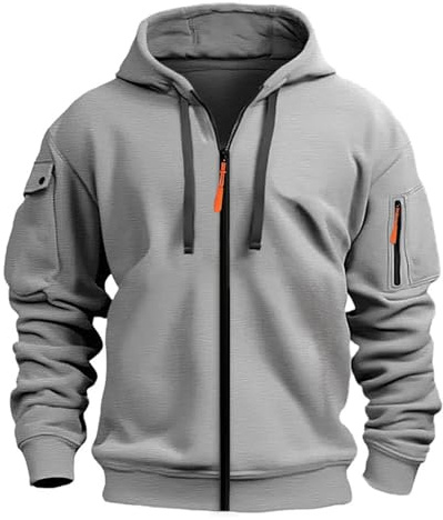 MakingDa Mens Hoodie Long Sleeve Pullover Zipped Pocket Cuffed Shirts Hoody Fleece Slim Fit Casual Winter Hooded Sweatshirts Grey L