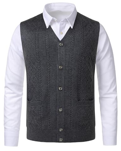 Beryielite Chaleco de Punto para Hombre Cuello en V sin Mangas Chaleco de Lana Estilo Informal Tejido