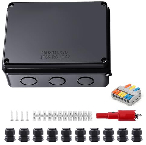 Shwdsy ABS Matériau Boite de Derivation, IP65 Étanche Boite Etanche Electrique Exterieur, 150 X 110 X 70 mm Boite Derivation, avec Connecteur Étanche M20, Compatible avec Câbles Ø6-12 mm