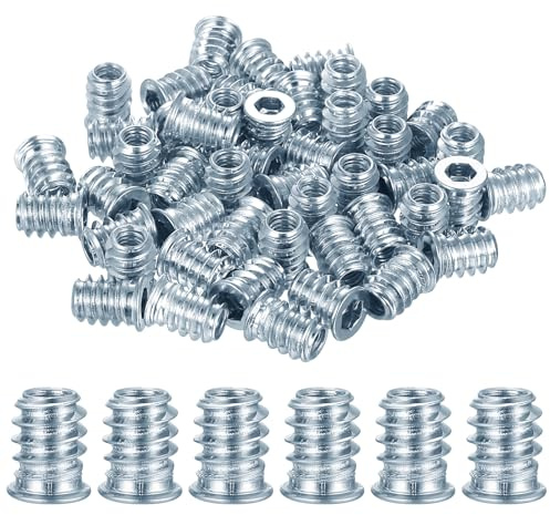 XxinXrong 80 Stück M6 Einschraubmuffen Gewindebuchse, Gewindehülsen, Gewindeeinsätze Gewindeeinsatz Holz Einschlagmuttern, Innensechskant Muttern für Rampamuffe M6 Holzmöbel Einschraubmuttern
