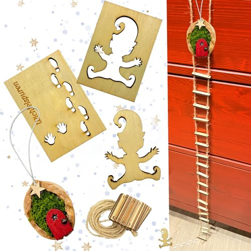 Oizemori Wichtel Zubehör, Wichtel Schablone, Strickleiter, Leiter, Streiche – Handgefertigte Dekoration für kreative Wichtel Ideen im Advent, Wichtel Zubehör Weihnachten Set