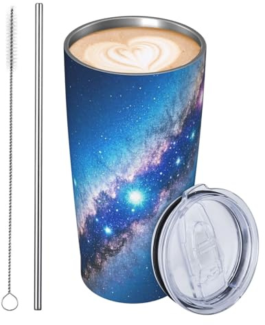 JKASDTRP 20oz Tumbler Stainless Steel Insulated Travel Tumblers Leakproof Travel Coffee Mug With Lid And Straw Milky Way Star Pattern Drink Tumbler Cups Gifts For Women Men Lovers