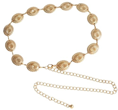 Gold Chain Belt for Women - Adjustable Boho Waist Chain, Western Metal Concho Style, Stylish Accessory for Dresses, Jeans, Costumes, Perfect for Fashion & Comfort