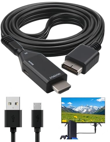 Inajoke Adapter PS1/PS2 auf HDMI 1080P mit 1 m AV-Kabel, Video-Konverter, HD-Multimedia-Schnittstelle, Plug and Play für HDTV-Spielkonsolen, kein Verlust der Übertragung