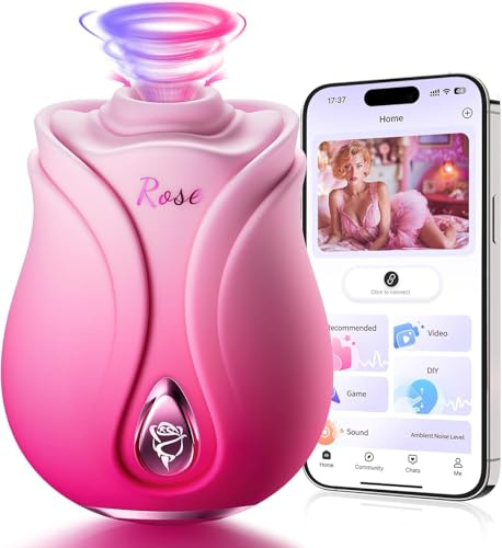 Lolitree Luxury Rose Suction Vibrator for Women, AI Sync App Control Adult Toys with 10 Sucking & Licking Modes, Quiet Silicone Clitoral Stimulator, Waterproof Rechargeable Sex Toy for Solo or Couples