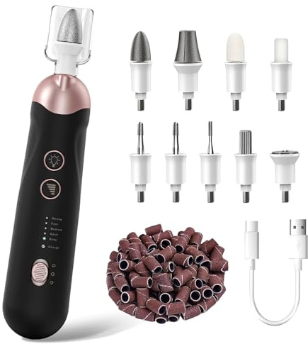 Hoxida Nail Drill Electric Professional Cordless with LED Light, Rechargeable Portable Nail File E File Machine Manicure Pedicure Kit for Acrylic Gel Natural Thick Toe Nails Beginners, Black