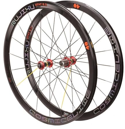 700C Laufradsatz Mit Felgenbremse for Rennräder, Vorne Und Hinten, Kassette 8-, 9-, 10-11-Fach, 40 Mm Hohlkammerfelgen, Schnellspanner 100/1(Centro Rojo,Wheel Set)
