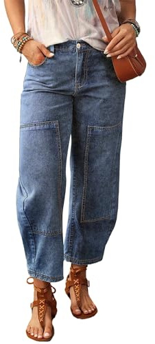 SHEWIN High Waisted Jeans for Women Casual Wide Leg Boyfriend Baggy Jeans Stretch Cropped Denim Ankle Pants with Pockets Ashleigh Blue Size 12