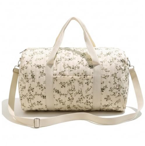 Bolsa de lona acolchada, bolsa de fin de semana acolchada con estampado floral con asa y correa, linda de lona con bolsillo y cremallera para mujeres, viajes, hospital, pañales, gimnasio, 18, 9