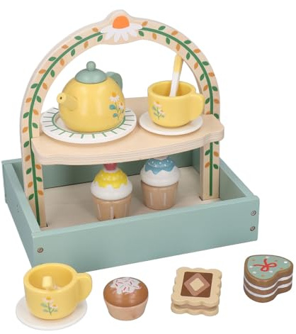 OEBUAFI Juego de Fiesta de té para Niñas Pequeñas, Juguete de té de la Tarde de Alta Simulación de Madera y Plástico con Diseño de Doble Estante, para Niños, Juego Interactivo para e