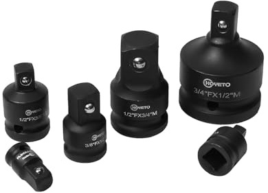 HOYETO 6PCS Impact Socket Adapter Set, 1/4-3/4 Reducer for Impact Wrench | Cr-Mo Steel Socket Reducer Kit, Covers 1/4, 3/8, 1/2 & 3/4 Drives, Secure Ball Detent, for Ratchets & Socket Sets