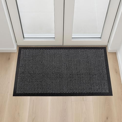Ultralux rutschfeste PVC-Gitter-Fußmatte, strapazierfähige 3D-Schmutzfangmatte, Schmutzbarriere Abstreifer-Eingangsmatte für Innen & Außenbereich für Vorder und Hintertüren 80 x 50cm, Grau & Schwarz