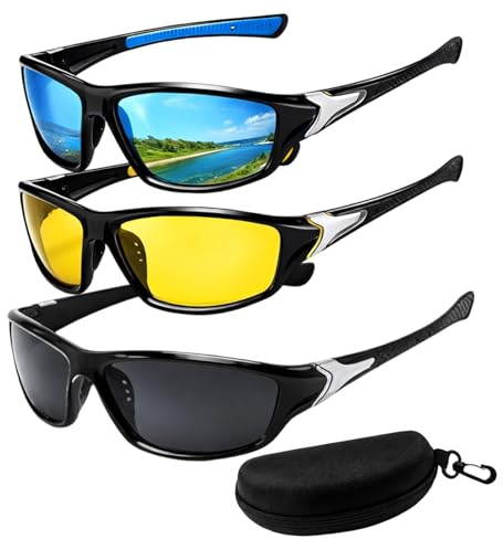 3Pcs Polarized Cycling Glasses, Hiking Sunglasses, Running Glasses For Men | Cycling Glasses with Case, Polarised Running Sunglasses for Men and Women, Lightweight Bike Glasses for Outdoor