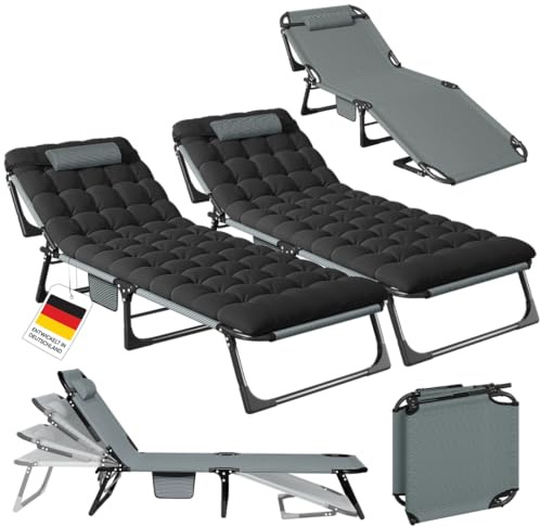 STEELSØN Nysaris Sonnenliege, 2er Set, Klappbar, Grau/Schwarz, bis 180kg