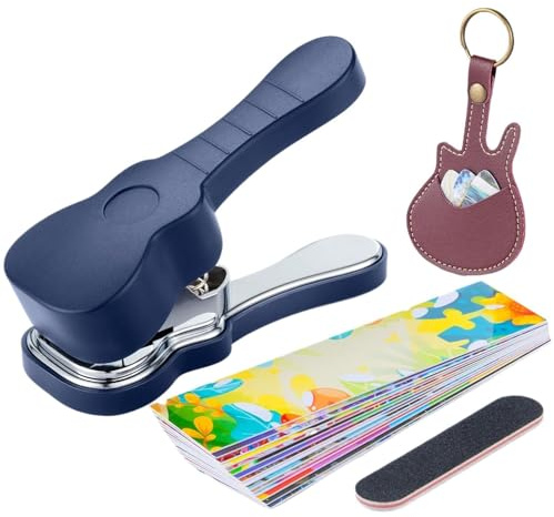 Generisch Gitarren Plektrum Stanzer Set - DIY Plektren selber Machen aus Karten, Einzigartige Geschenkideen für Gitarristen & Bassisten, Plektren-Locher Kit inkl. Streifen & Halter, Edelstahl