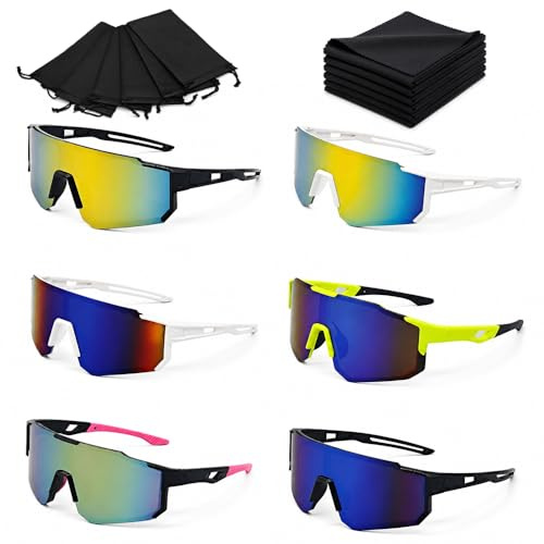 HuaMuDM 6 Piezas Gafas Deportivas para Actividades,Gafas de Ciclismo,Protección UV400 Ultraligero,Adecuado para Deportes al Aire Libre,Correr,Protección Contra el Viento,Polvo,Correr,Softbol
