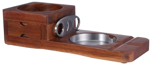 BESTOMZ Cenicero de Madera para Cigarros con Soporte Estable y Cajón Extraíble Bandeja para Whisky y Accesorios Portátiles para Hombres y Reuniones Exclusivas