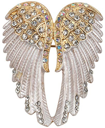 YACQ Women's Guardian Angel Wing Brooch Pins & Pendants 2 in 1 - Scarf Holders - 2 x 1 inch - for Blouse Jacket Coat Scarf Shawl Hat Bag