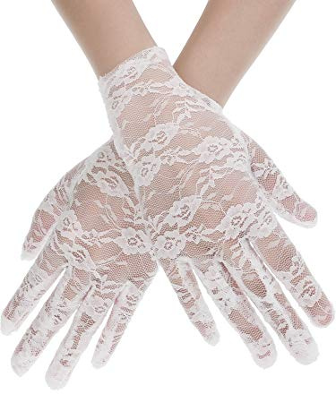 SATINIOR White Lace Gloves for Women Tea Party Short Lace Gloves Courtesy Dressy for Cosplay Dinner Party Evening
