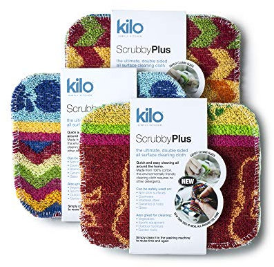 Kilo LSET25 Scrubby Plus-Non-Scratch Scourer with Delicate Cleaning Cloth Side, Multi-Purpose-Set of 3, Colour, One Size