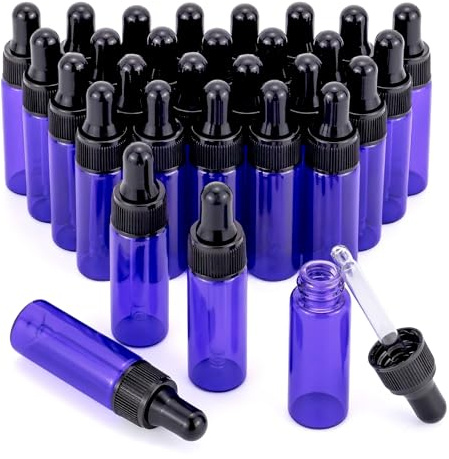 Pxyelec Glass Dropper Bottles Purple 5ml 30pcs Essential Oil Bottle | 1/6oz, Refillable, With Droppers, For Fragrance Lotion Sample