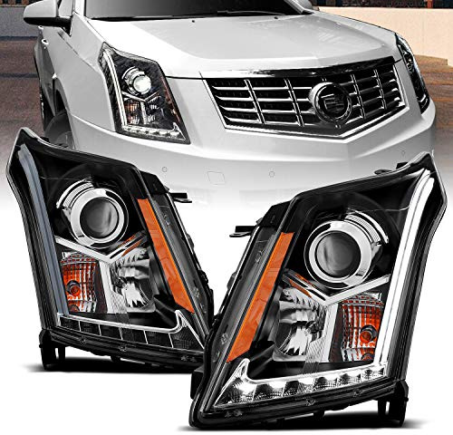 AmeriLite Black Projector Headlights Plank LED Bar Set For Cadillac SRX - Passenger and Driver Side