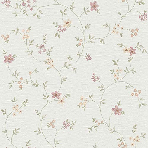 Papier peint intissé fleuri Tapisserie fleu florale bureau 937701 93770-1 A.S. Création Best of Vlies | Multicolore/Vert/Blanc | Rouleau (10,05 x 0,53 m) = 5,33 m²